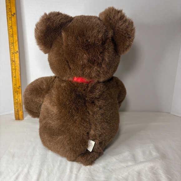 17" Gund Dark Brown Teddy Bear Stuffed Animal Plush Toy Red Bow Vintage - Picture 5 of 9